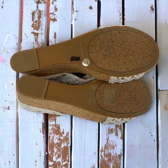 Lucky Brand Miller II Crochet Lace Wedges White Fabric Cork Platform Size 10 - Picture 5 of 8